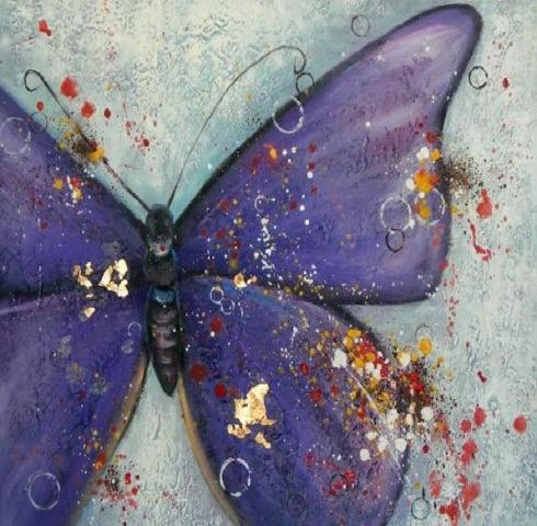 farfalla viola dipinto a olio su tela della Collezione Dipintinmovimento